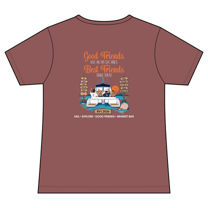 Good Friends, Best Friends Women's V-Neck Tee in Nostalgia Rose, back