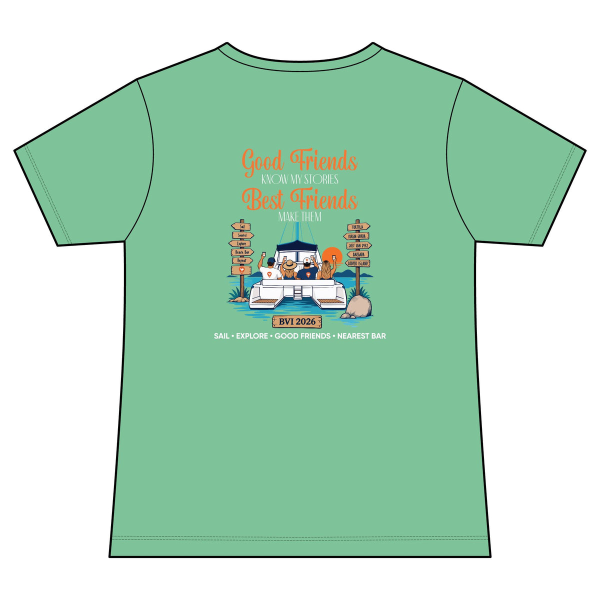 Good Friends, Best Friends Women's V-Neck Tee in Jadeite, back