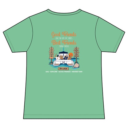 Good Friends, Best Friends Women's V-Neck Tee in Jadeite, back