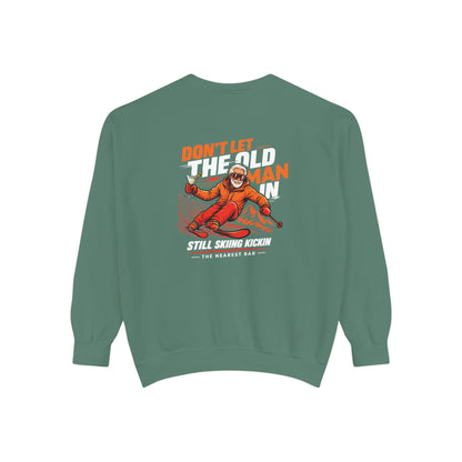 Don't Let the Old Man In Crewneck Sweatshirt in Light Green, flat back