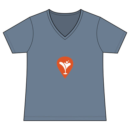Good Friends, Best Friends Women's V-Neck Tee in Faded Denim, front