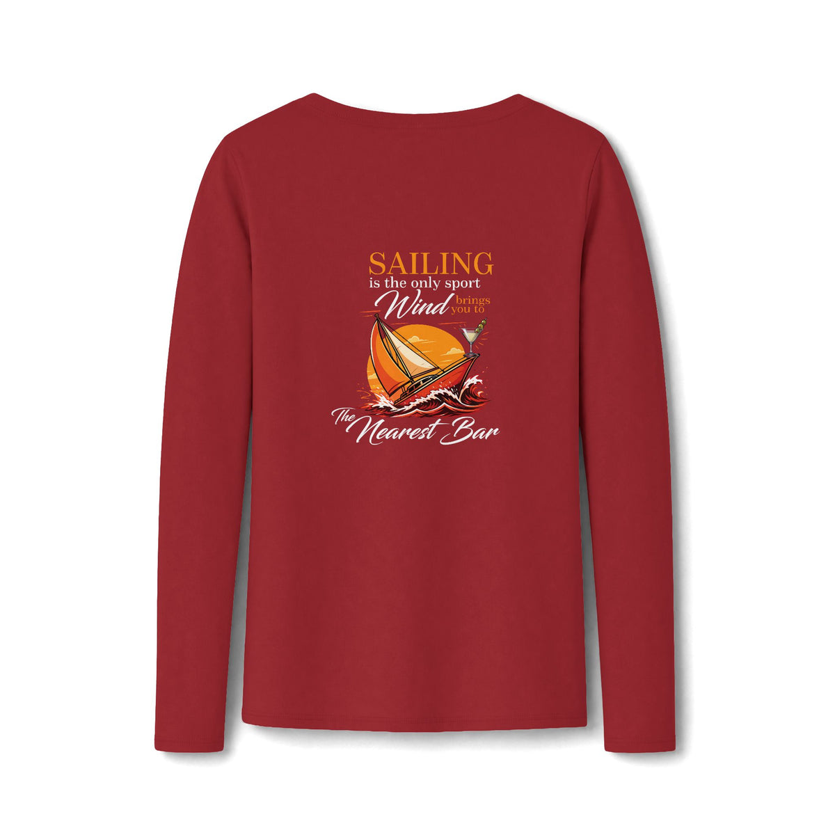Wind & Sailing Women's Long Sleeve V-Neck Tee in Bright Red, back