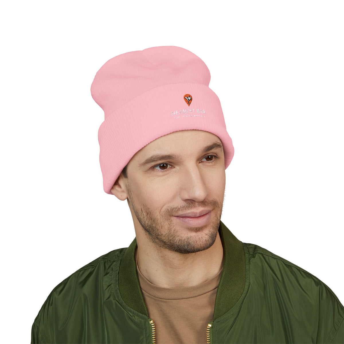Nearest Bar Knit Cap in Baby Pink, male model