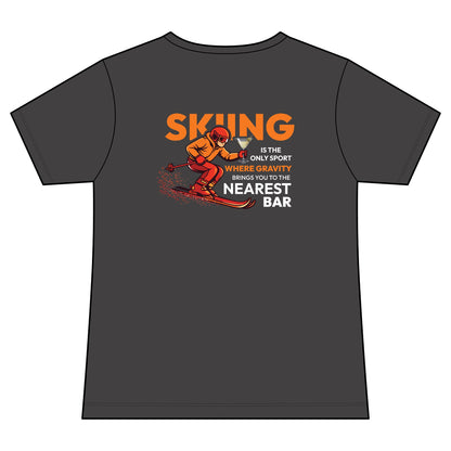 Gravity Skiing Women's V-Neck Tee in Coal, back