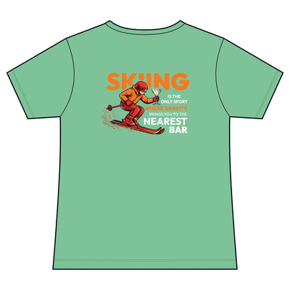 Gravity Skiing Women's V-Neck Tee in Jadeite, back