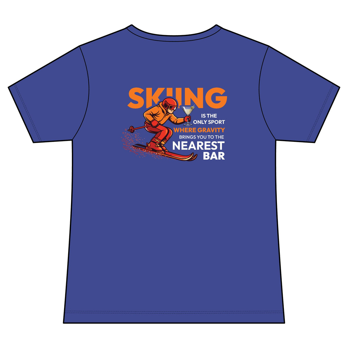 Gravity Skiing Women's V-Neck Tee in Blue Iris, back