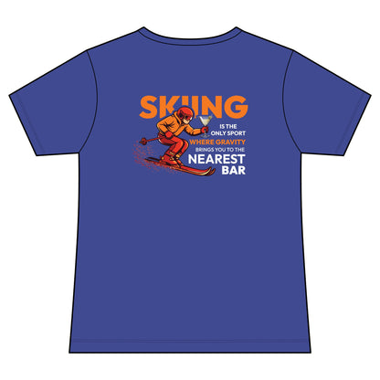 Gravity Skiing Women's V-Neck Tee in Blue Iris, back