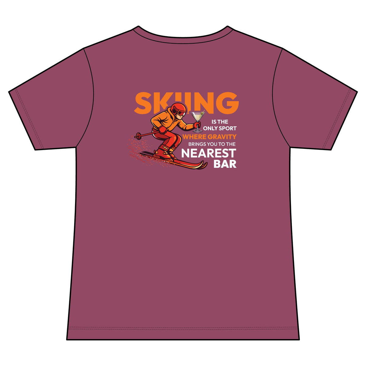 Gravity Skiing Women's V-Neck Tee in Vintage Raspberry, back