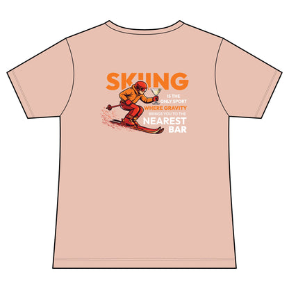Gravity Skiing Women's V-Neck Tee in Peach, back