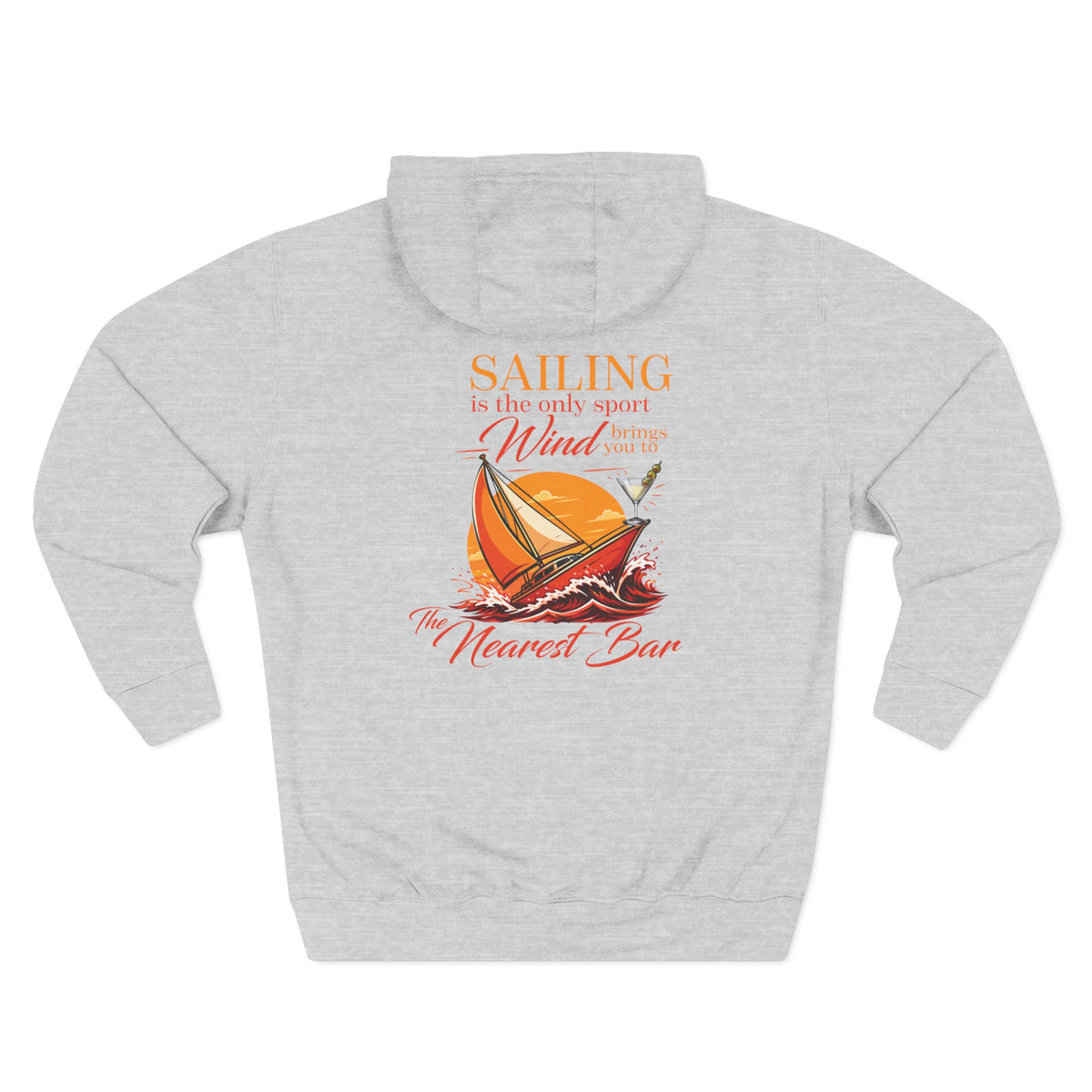 Wind & Sailing Fleece Hoodie in Heather Grey, flat back