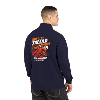 Don't Let the Old Man In Quarter-Zip Sweatshirt in True Navy, male model, back