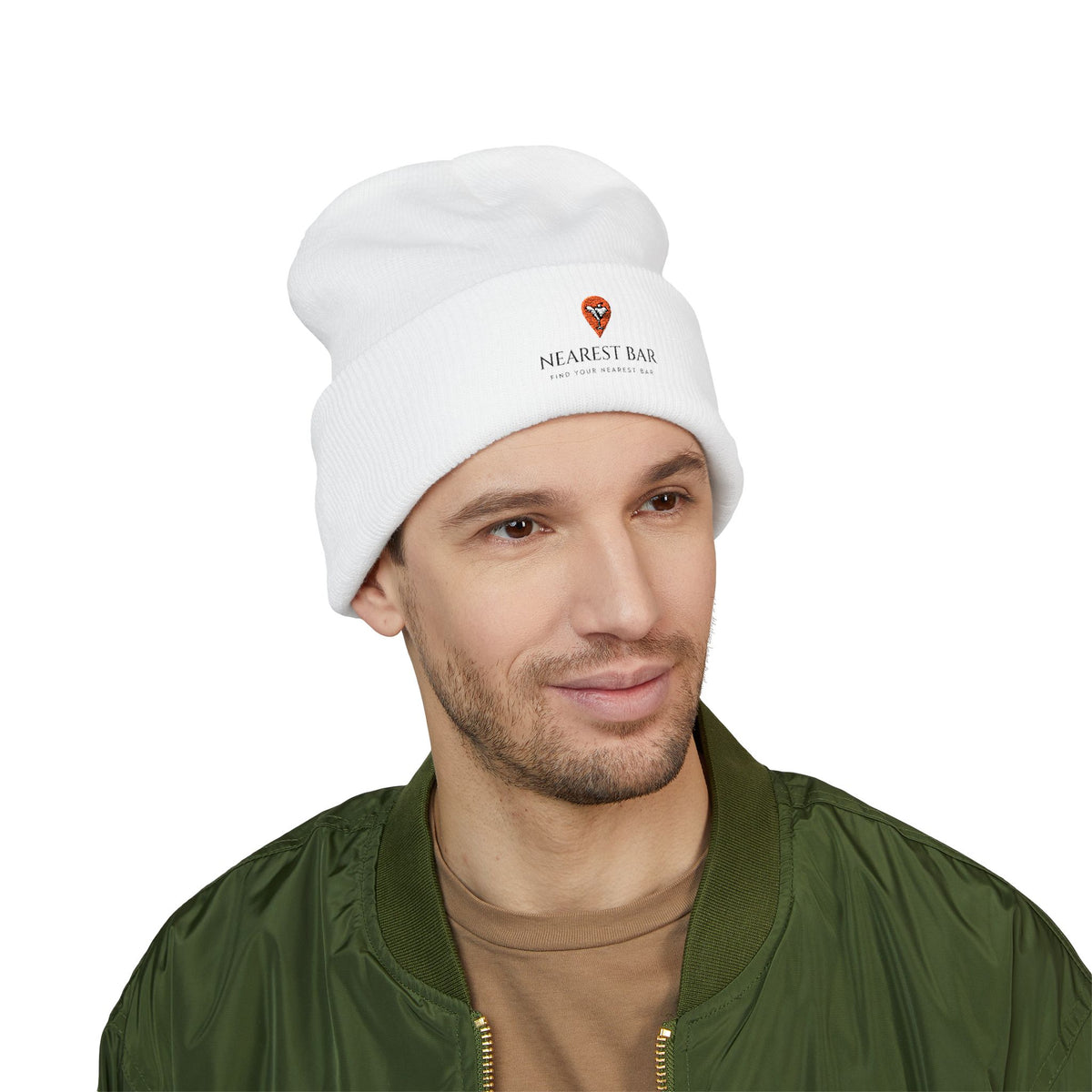 Nearest Bar Knit Cap (Light Colors) in White, male model