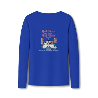 Good Friends, Best Friends Women's Long Sleeve V-Neck Tee in True Royal, back