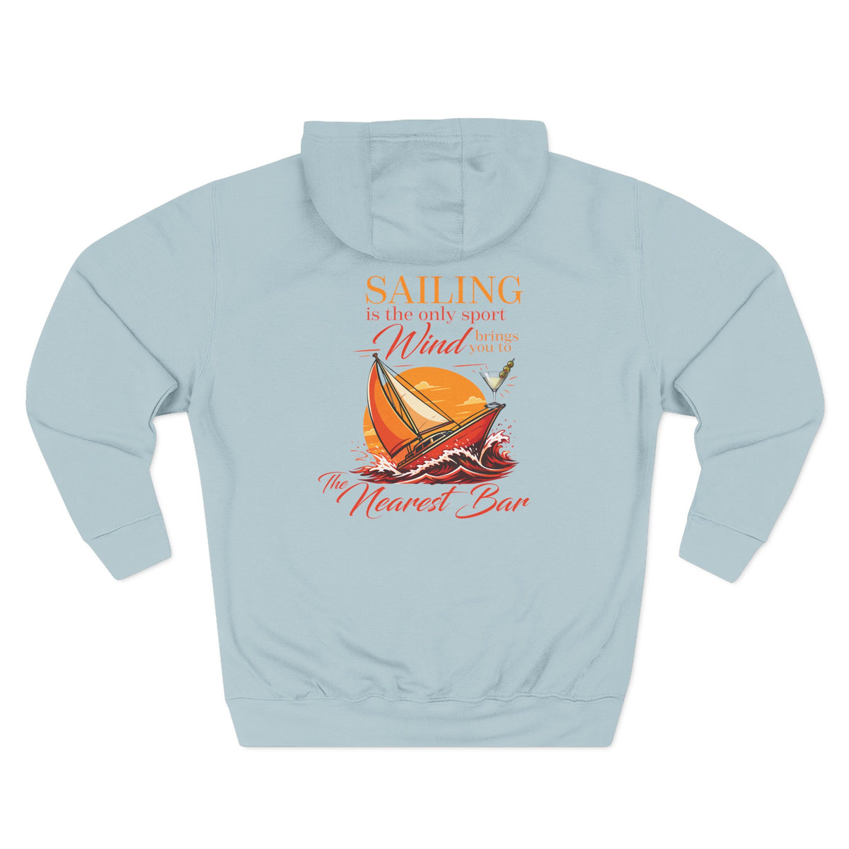 Wind & Sailing Fleece Hoodie in Blue Mist, flat back