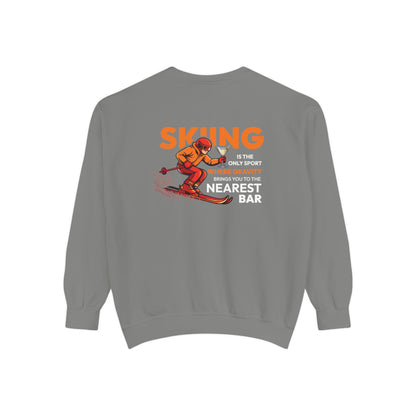 Gravity Skiing Crewneck Sweatshirt in Grey, flat back