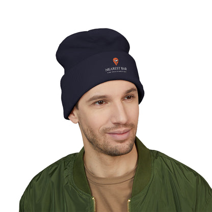 Nearest Bar Knit Cap in Navy, male model