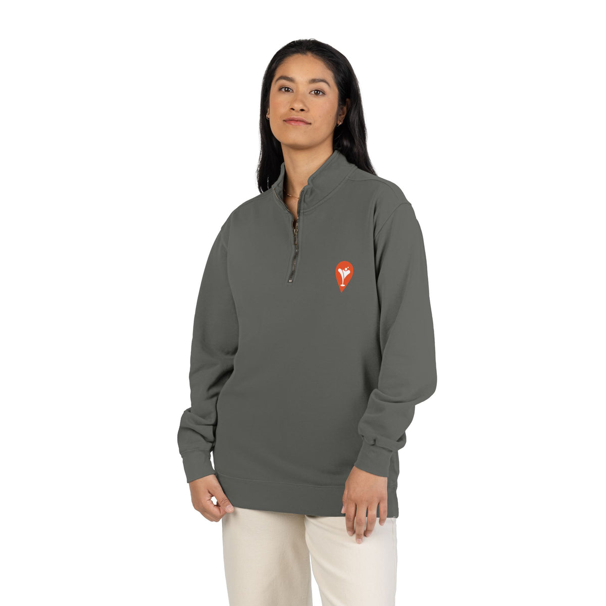 Wind & Sailing Quarter-Zip Sweatshirt in Pepper, female model, front