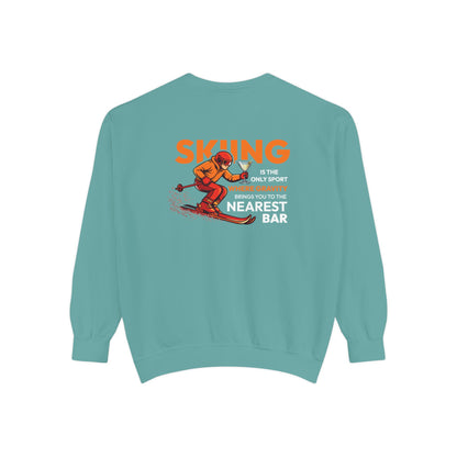 Gravity Skiing Crewneck Sweatshirt in Seafoam, flat back