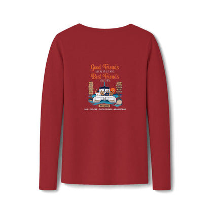 Good Friends, Best Friends Women's Long Sleeve V-Neck Tee in Bright Red, back