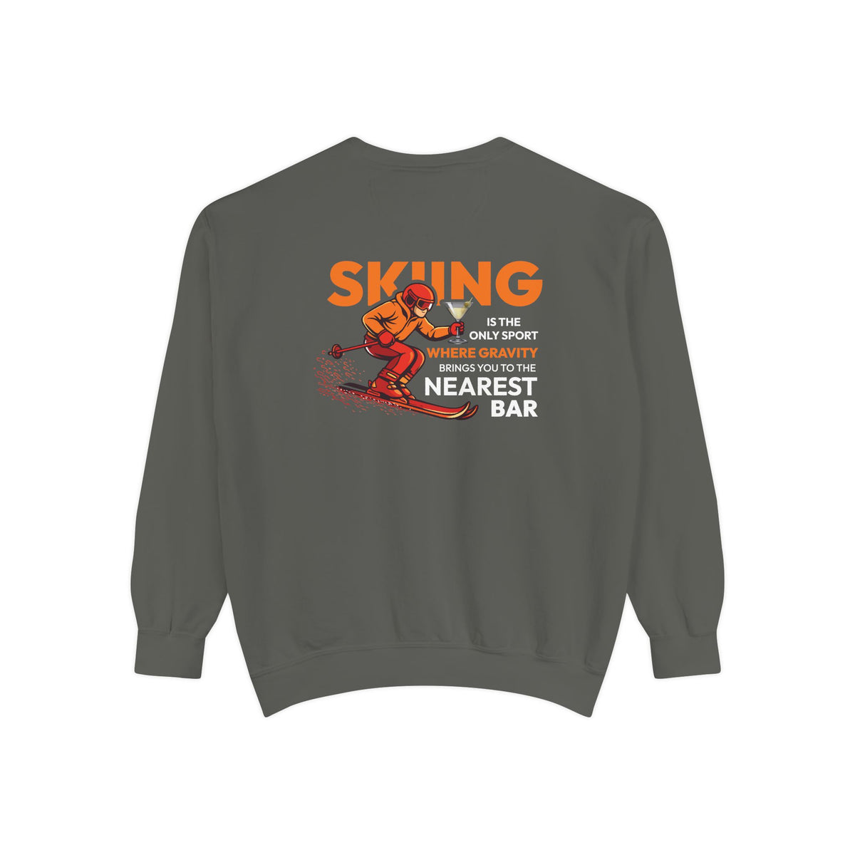 Gravity Skiing Crewneck Sweatshirt in Pepper, flat back