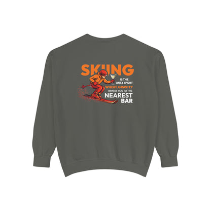 Gravity Skiing Crewneck Sweatshirt in Pepper, flat back