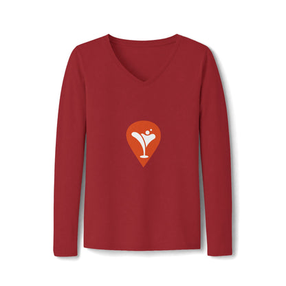 Wind & Sailing Women's Long Sleeve V-Neck Tee in Bright Red, front