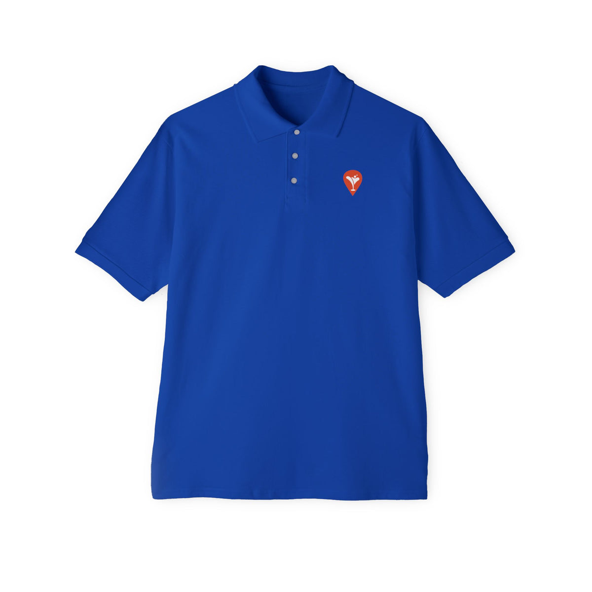 Skiing Nearest Bar Polo in Royal, front with Nearest Bar chest logo