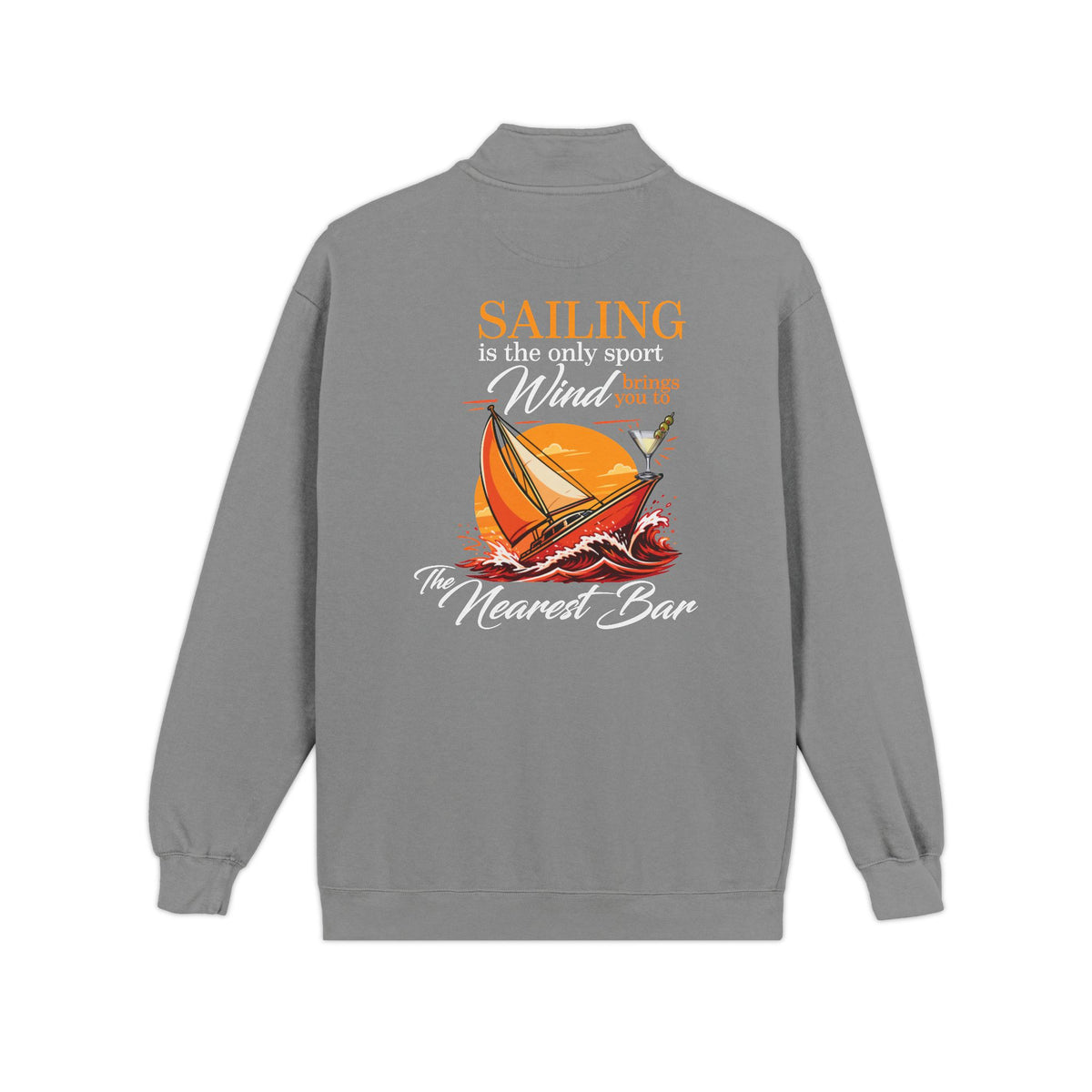 Wind & Sailing Quarter-Zip Sweatshirt in Grey, flat back