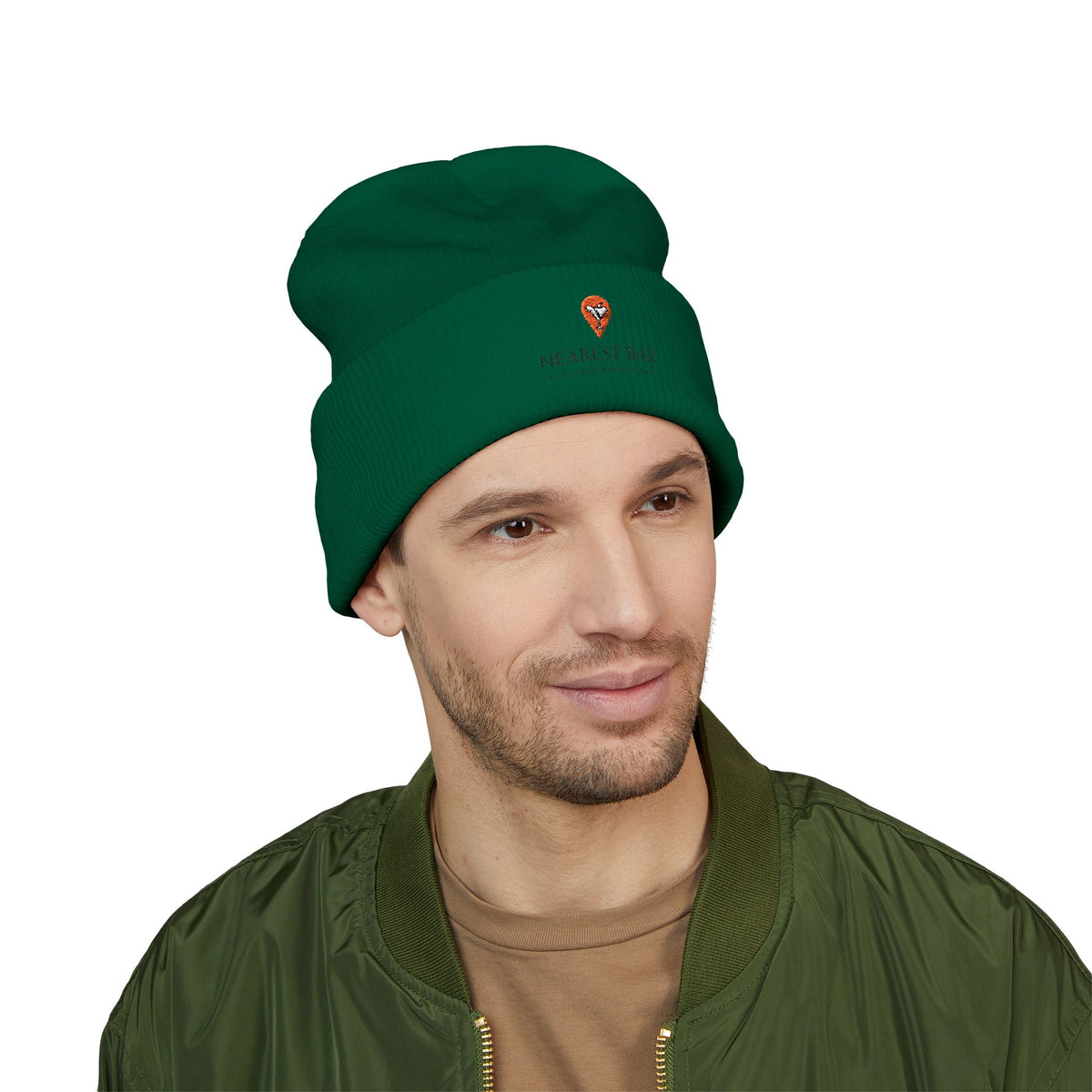 Nearest Bar Knit Cap (Light Colors) in Spruce, male model