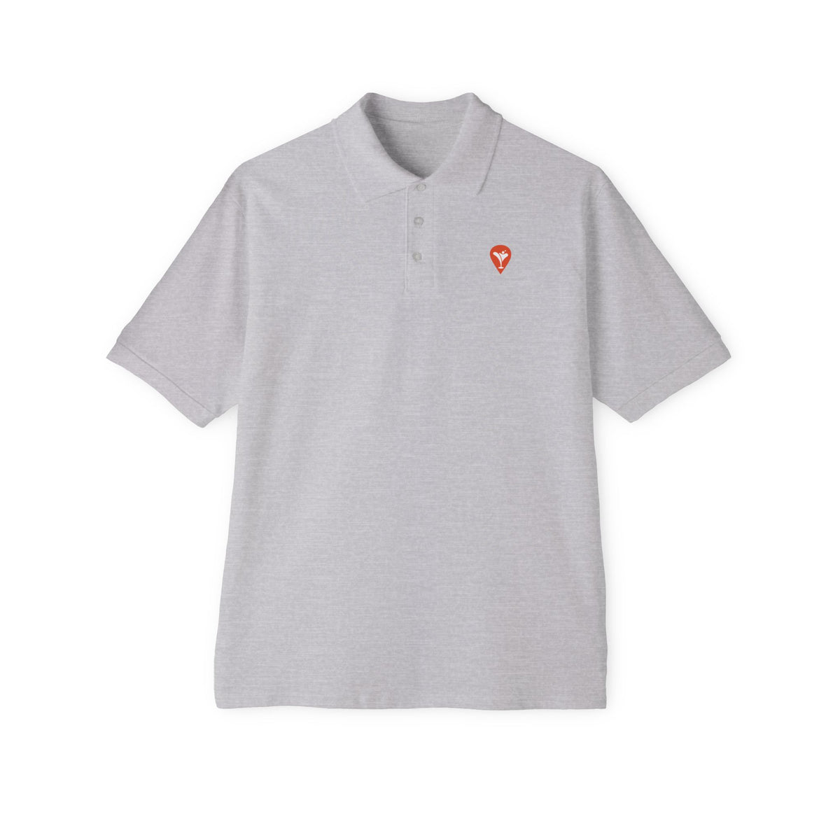 Golf Polo Shirt in Athletic Heather, front with Nearest Bar chest logo
