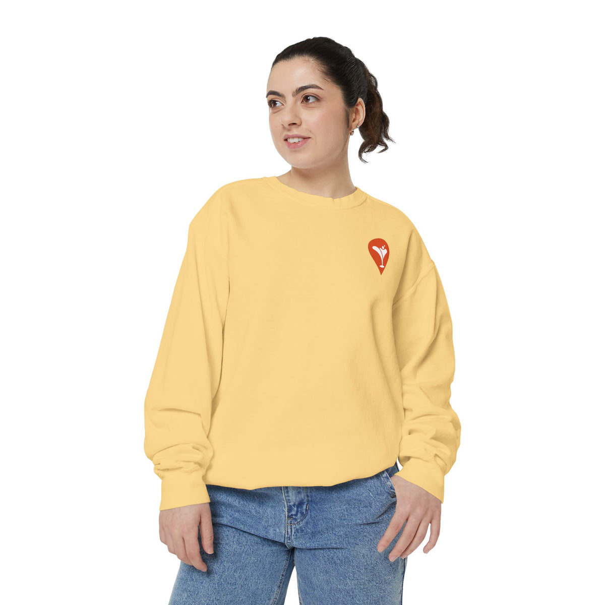 Golf Is the Only Sport Crewneck Sweatshirt in Butter, female model, front