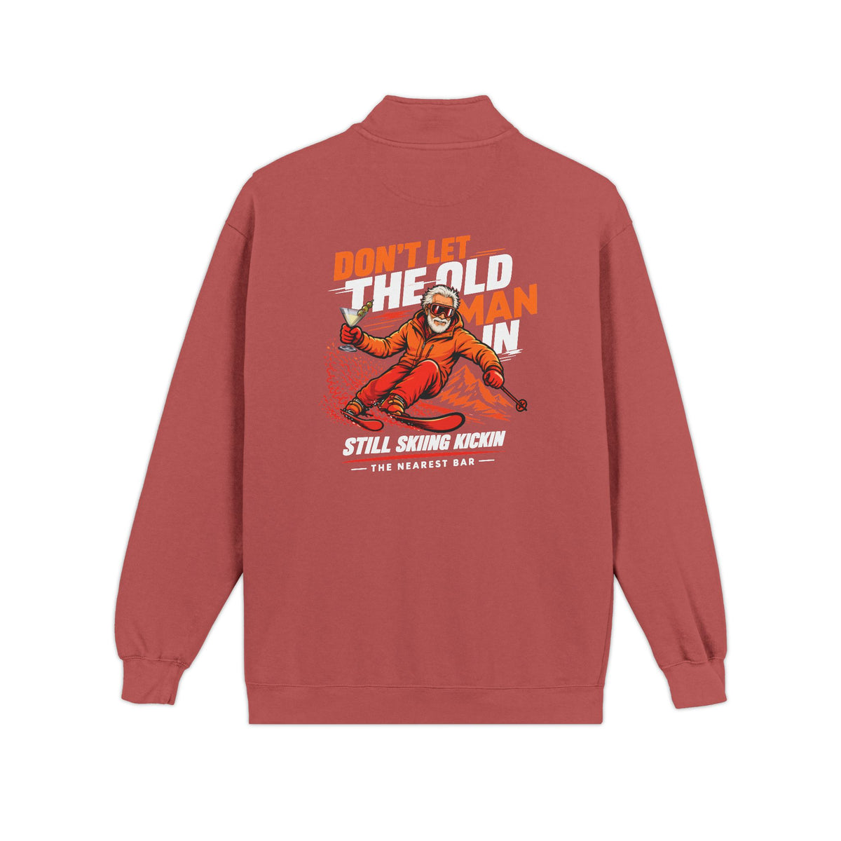 Don't Let the Old Man In Quarter-Zip Sweatshirt in Crimson, flat back