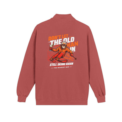 Don't Let the Old Man In Quarter-Zip Sweatshirt in Crimson, flat back