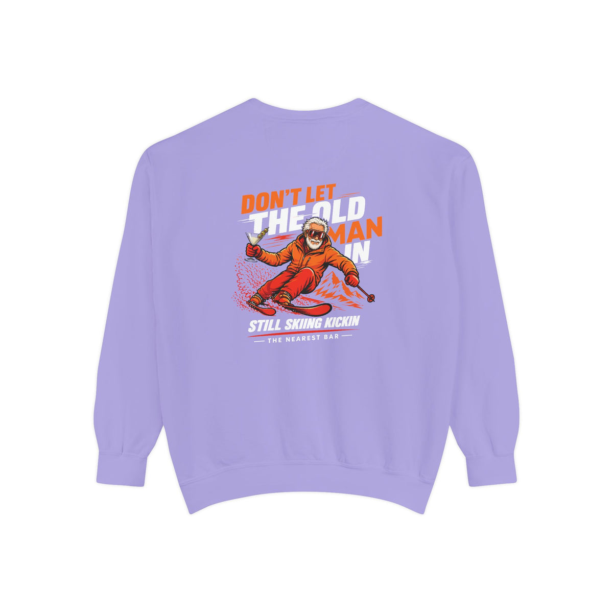 Don't Let the Old Man In Crewneck Sweatshirt in Violet, flat back
