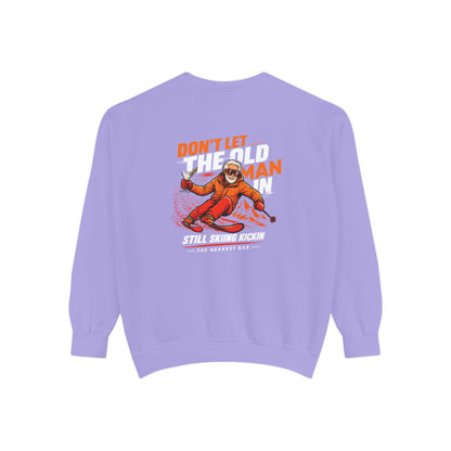 Don't Let the Old Man In Crewneck Sweatshirt in Violet, flat back
