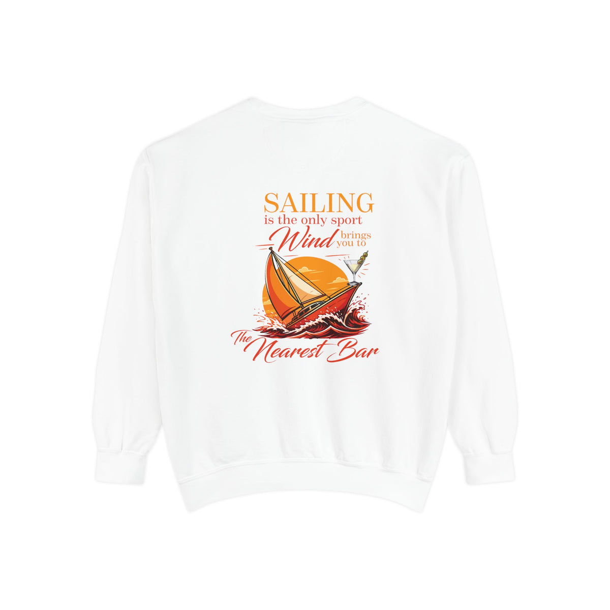 Wind & Sailing Crewneck Sweatshirt in White, flat back