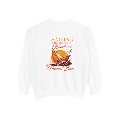 Wind & Sailing Crewneck Sweatshirt in White, flat back