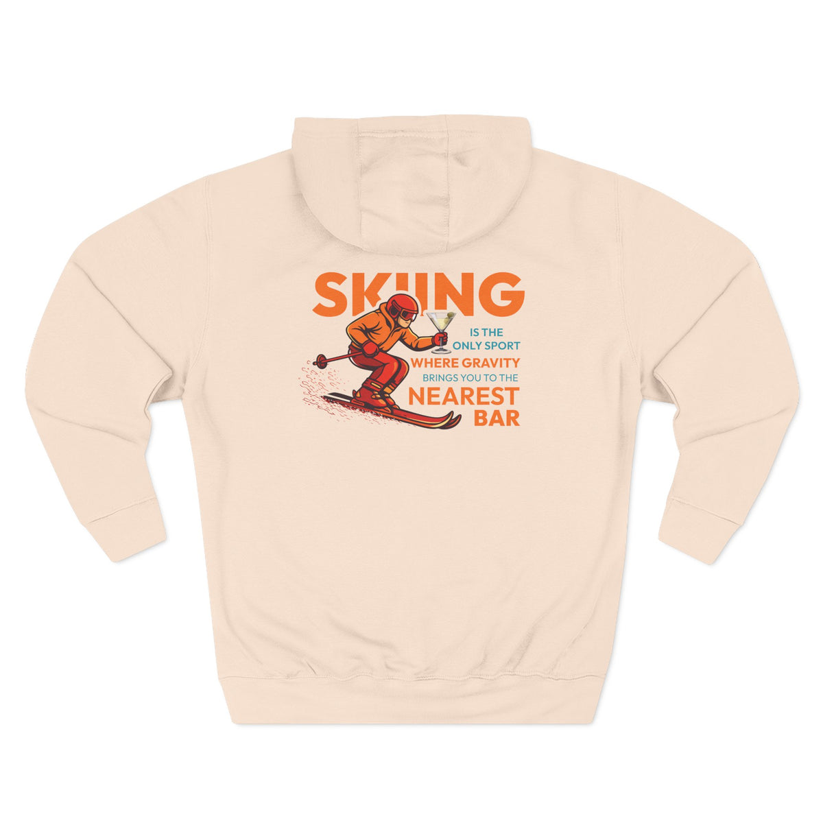 Gravity Skiing Fleece Hoodie in Pale Pink, flat back
