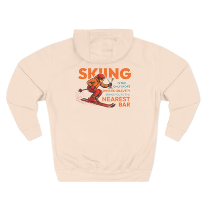 Gravity Skiing Fleece Hoodie in Pale Pink, flat back