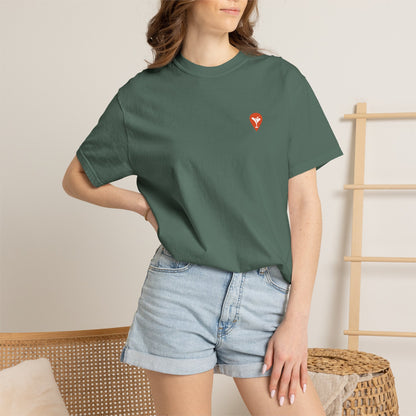 Woman wearing Family Happens BVI Sailing T-Shirt in Blue Spruce, front