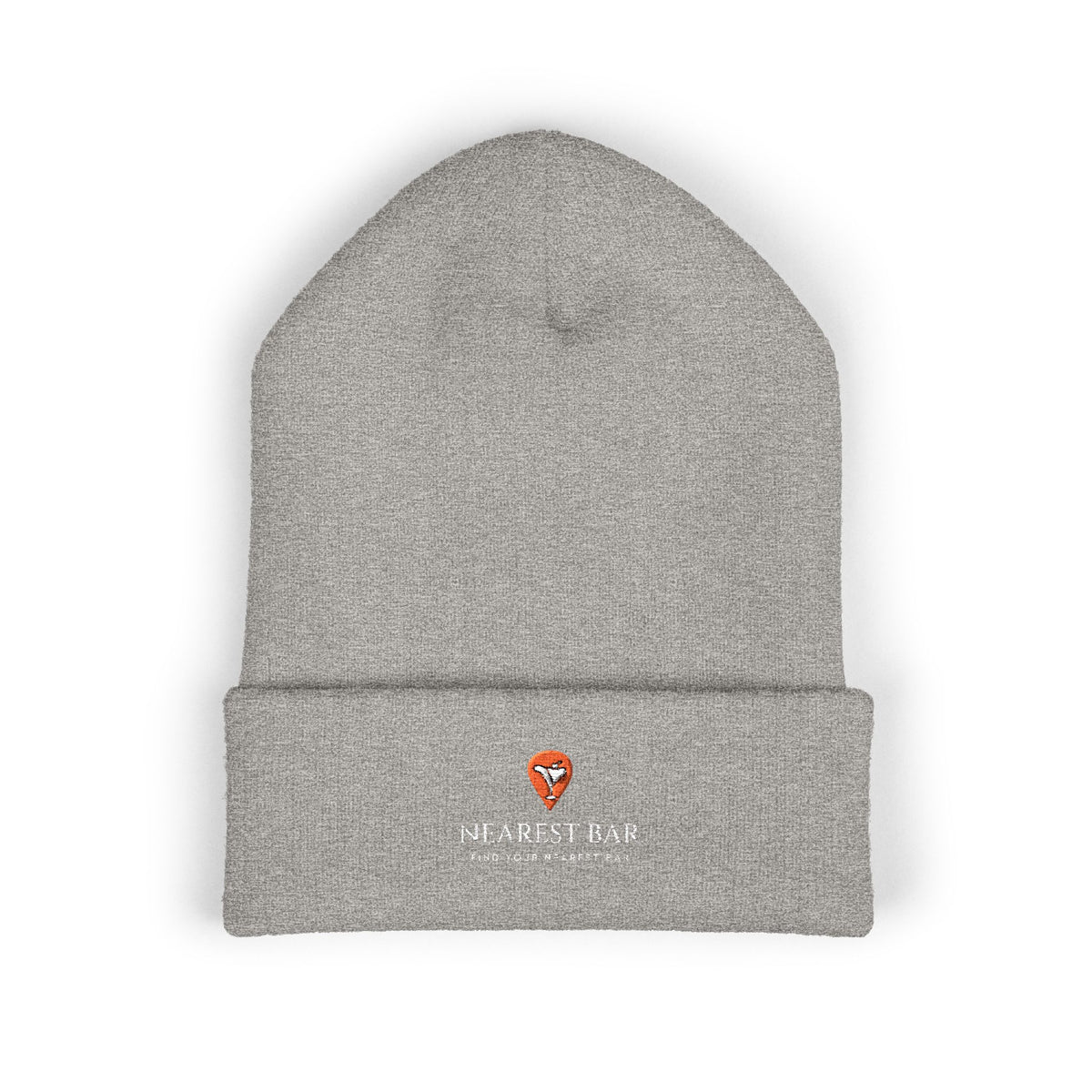 Nearest Bar Knit Cap in Heather Grey, flat front
