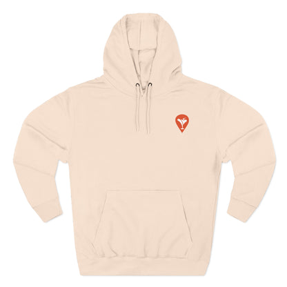 Gravity Skiing Fleece Hoodie in Pale Pink, flat front