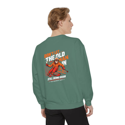 Don't Let the Old Man In Crewneck Sweatshirt in Light Green, male model, back