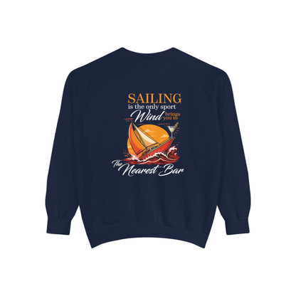 Wind & Sailing Crewneck Sweatshirt in True Navy, flat back