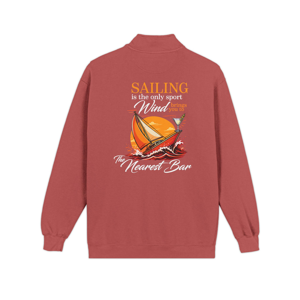 Wind & Sailing Quarter-Zip Sweatshirt in Crimson, flat back