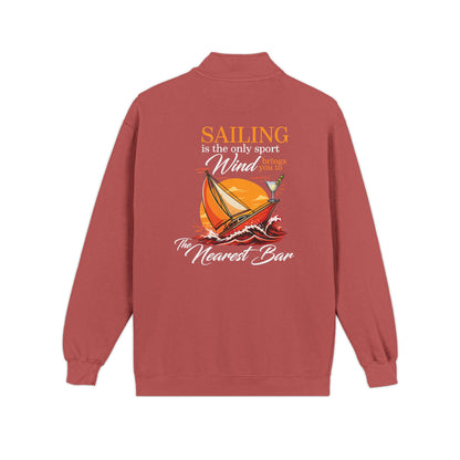 Wind & Sailing Quarter-Zip Sweatshirt in Crimson, flat back