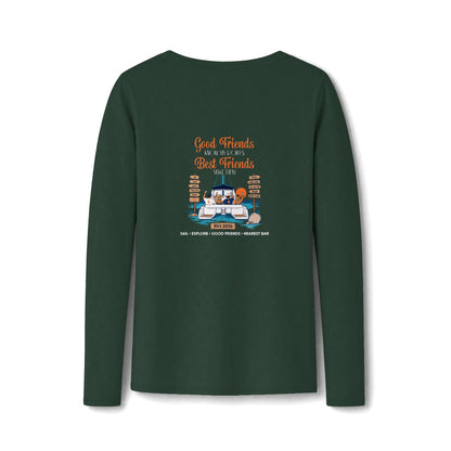 Good Friends, Best Friends Women's Long Sleeve V-Neck Tee in Forest Green, back