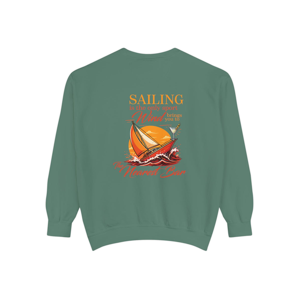 Wind & Sailing Crewneck Sweatshirt in Light Green, flat back
