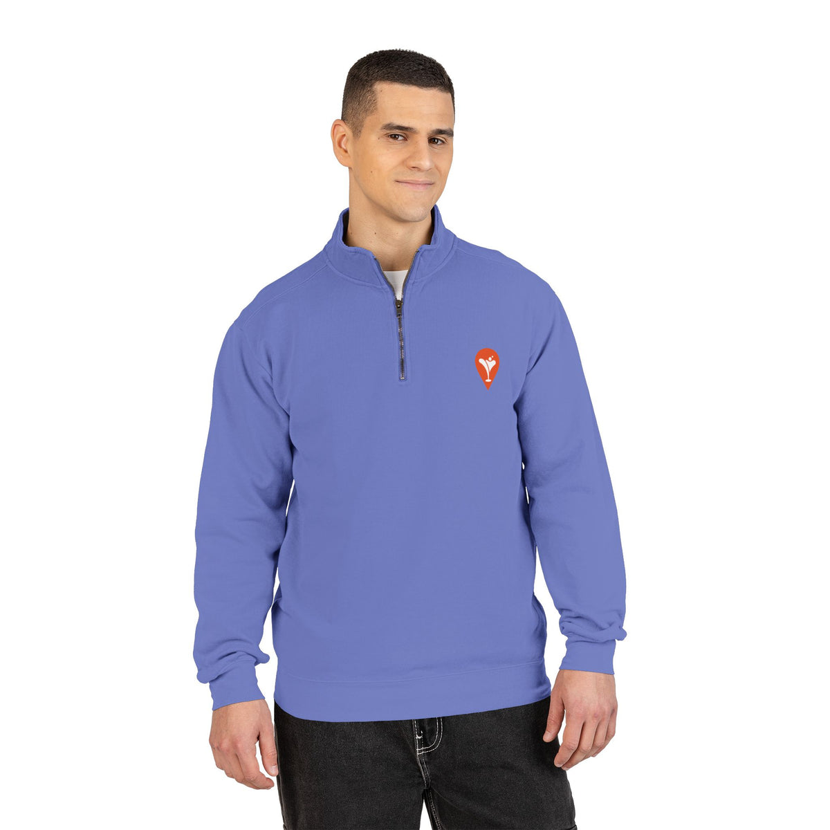Wind & Sailing Quarter-Zip Sweatshirt in Flo Blue, male model, front