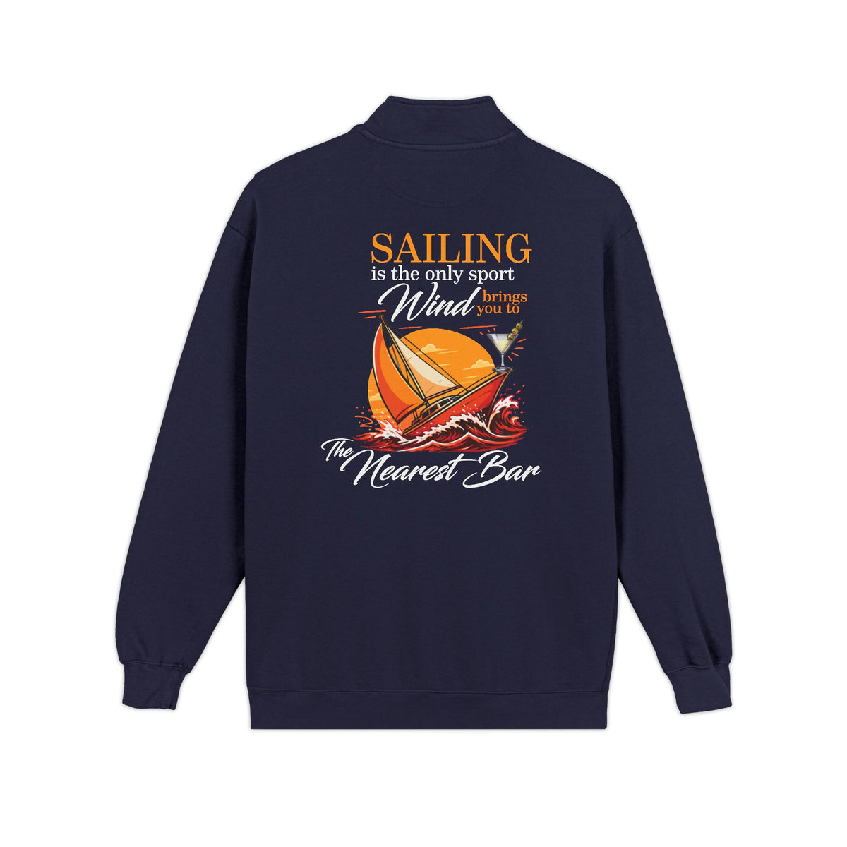 Wind & Sailing Quarter-Zip Sweatshirt in True Navy, flat back